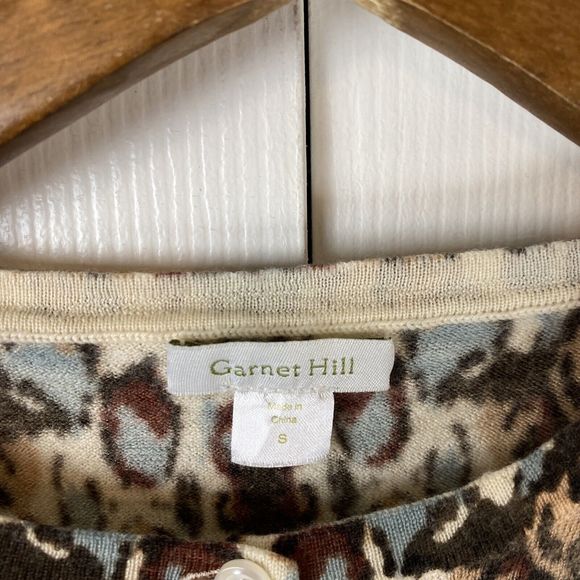 Garnet Hill S Sweater Cardigan Floral Abstract 100% Merino Wool 3/4 Sleeves - Picture 4 of 4